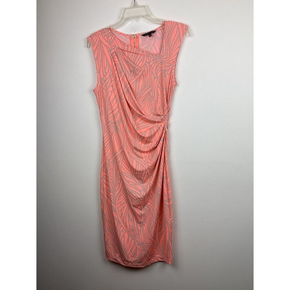 VS Ruched Sheath Dress Sleeveless Orange Coral Summer Cocktail Y2K Glam EUC Sz S